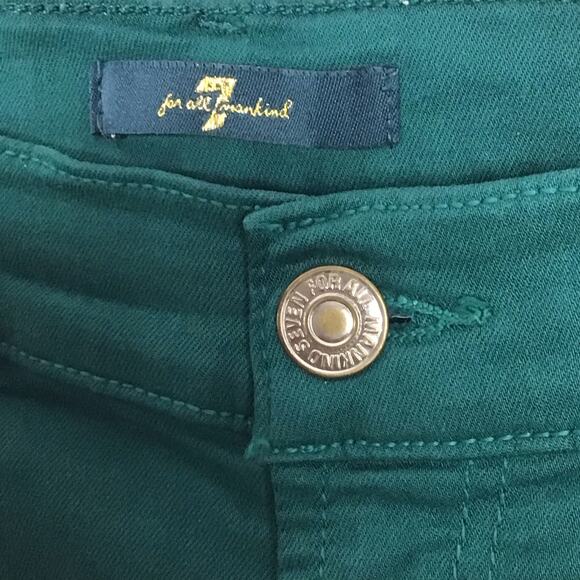 7FAM 7 For All Mankind Mid Rise Slim Stretch Jeans Emerald Jade Green Skinny 26 - Picture 8 of 14